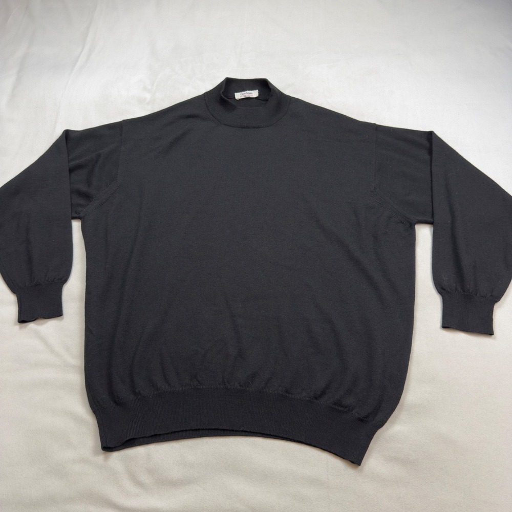 Gran Sasso Mens Black Wool Cashmere Silk Mock Neck Sweater Made in Italy XL